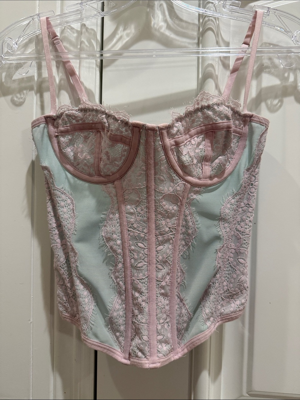 Urban Outfitters Pastel Pink & Mint Lace Bustier